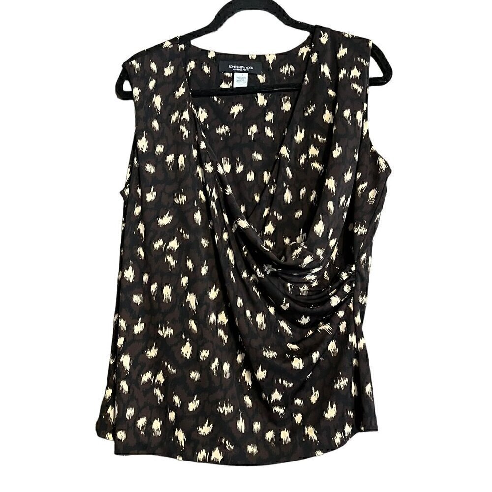 Women's Jones New York Petite 1X Brown & Cream Sleeveless Top